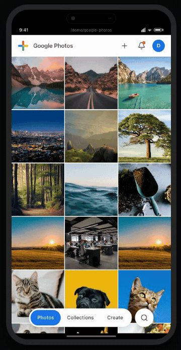 Google Photos Hero transition